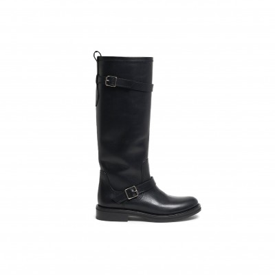 YSL BIORK LEATHER BUCKLE BIKER BOOTS 